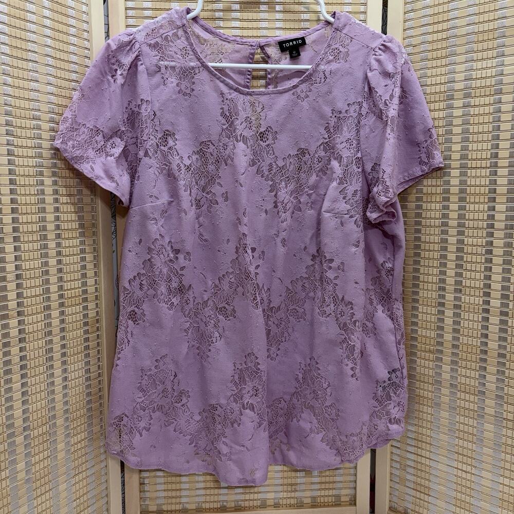 Torrid Top Women's Size 0 Lavender Short Sleeve Lace Mesh Blouse